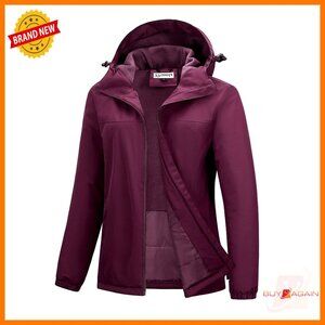 Fleece Lined Waterproof Rain Jacket Lightweight Warm Windbreaker Hiking Skiing